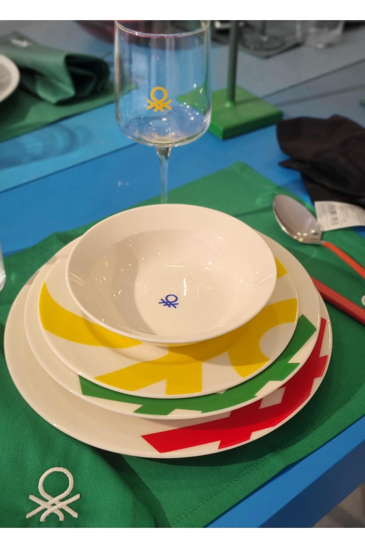 Be-Kct0021  Porselen Çok Renkli  Logolu 24 Parça Yemek Takımı