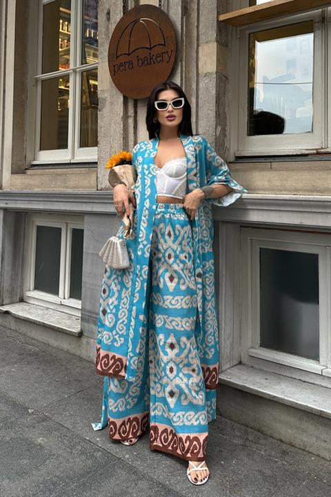 Berry Su Yollu Saten Kimono Takım 9714-08 MULTİ L