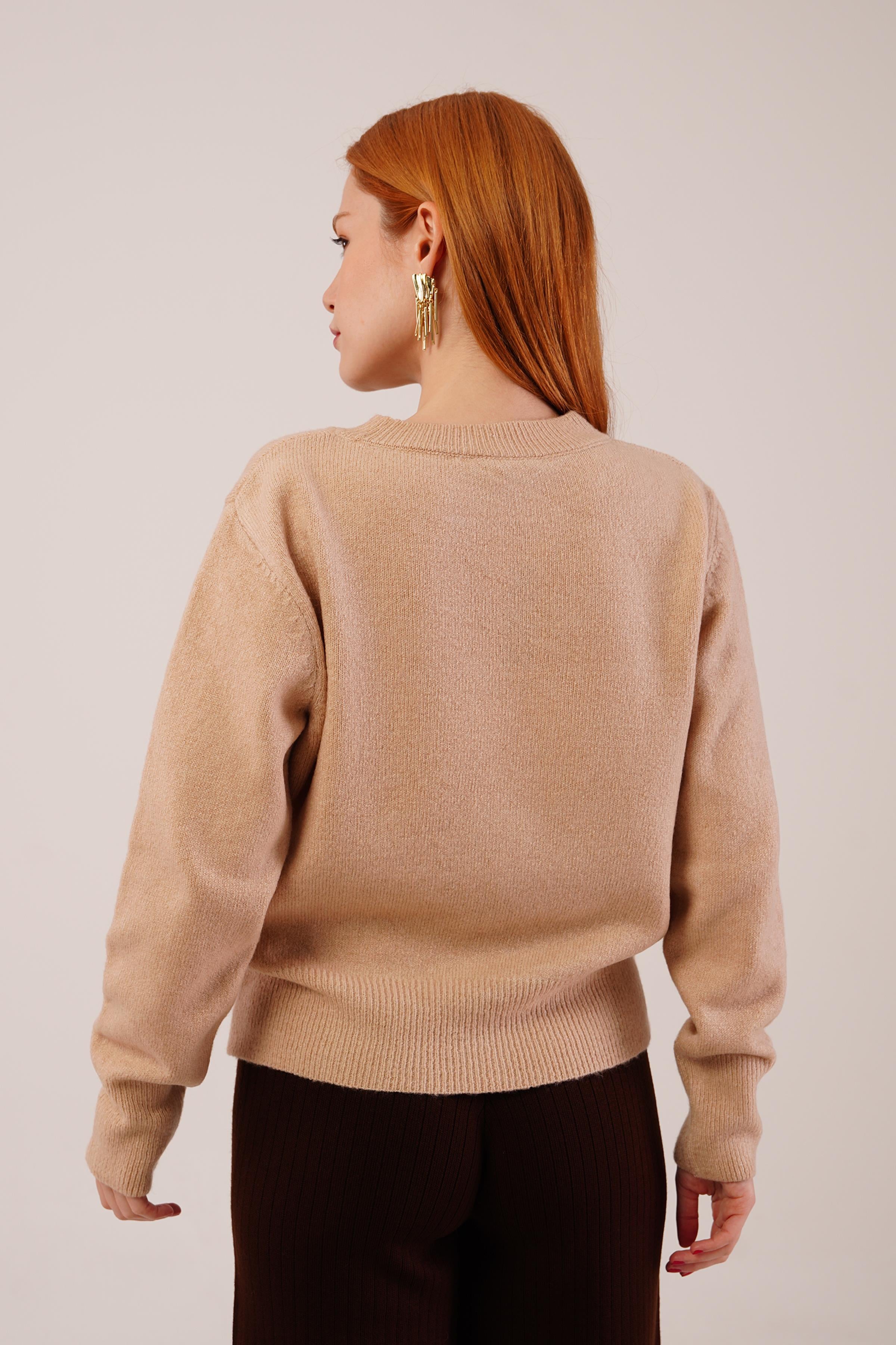Bisiklet Yaka Düz Model Camel Triko Toptan Kazak