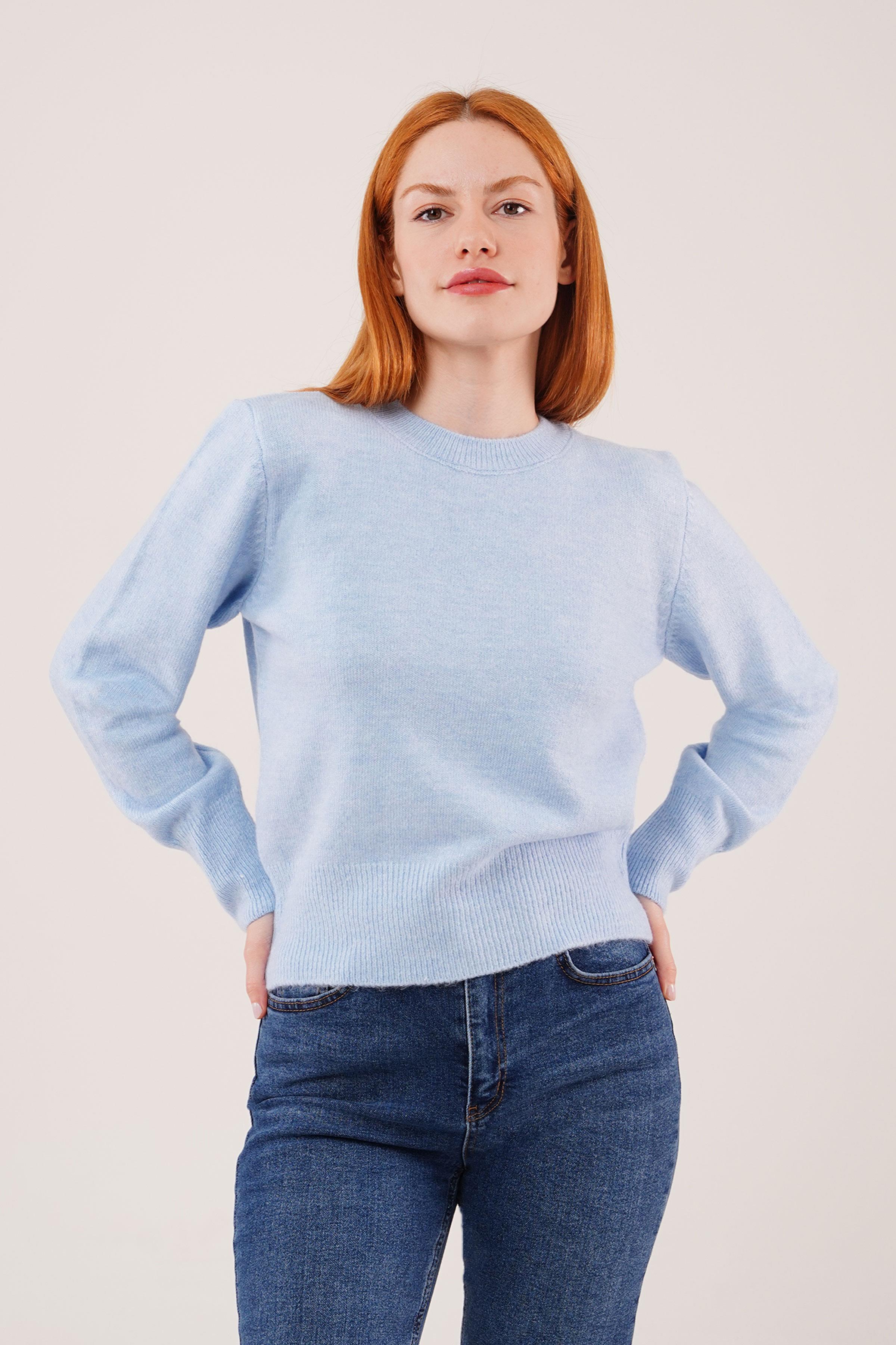 Bisiklet Yaka Düz Model Toptan Bebe Mavisi Kazak Bebe Mavi STD