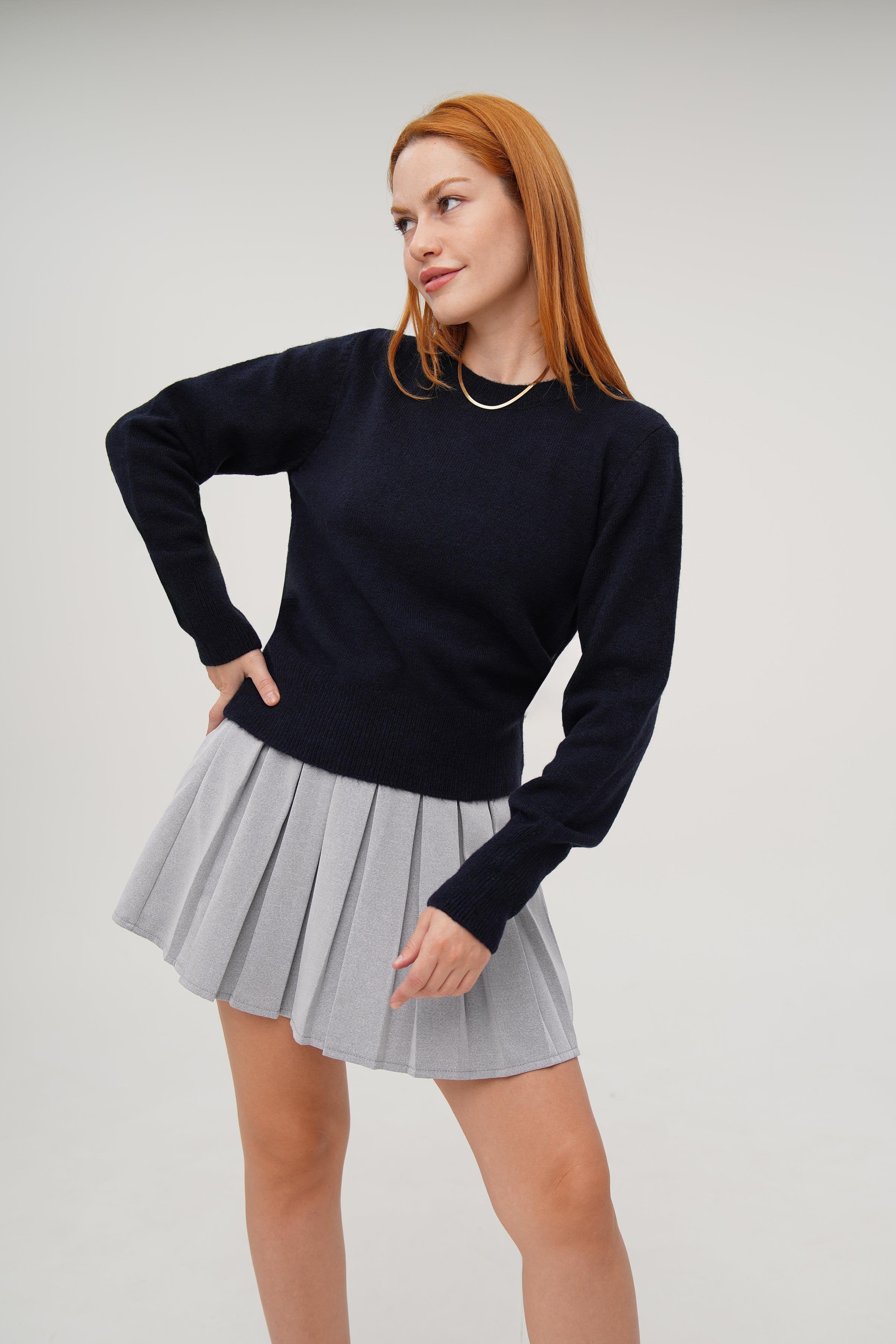 Bisiklet Yaka Düz Model Toptan Lacivert Kazak Lacivert STD