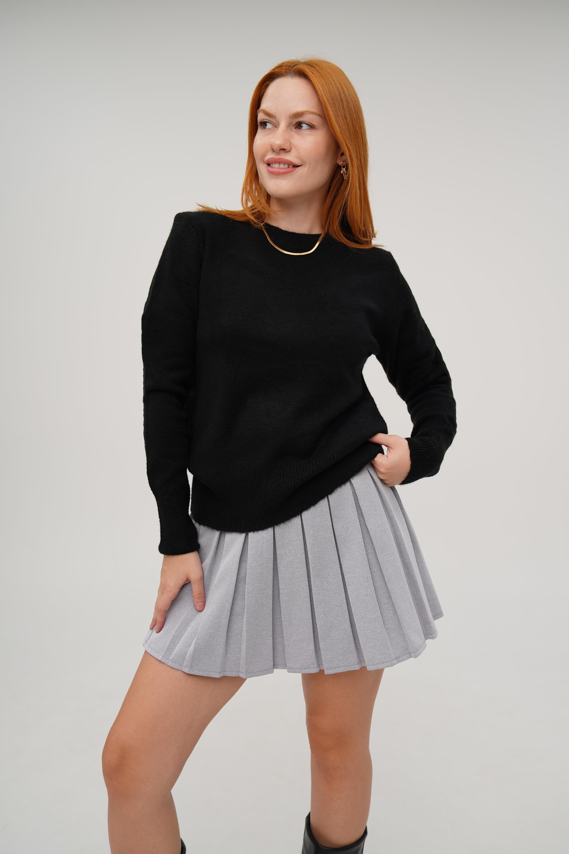 Bisiklet Yaka Düz Model Toptan Siyah Kazak Siyah STD