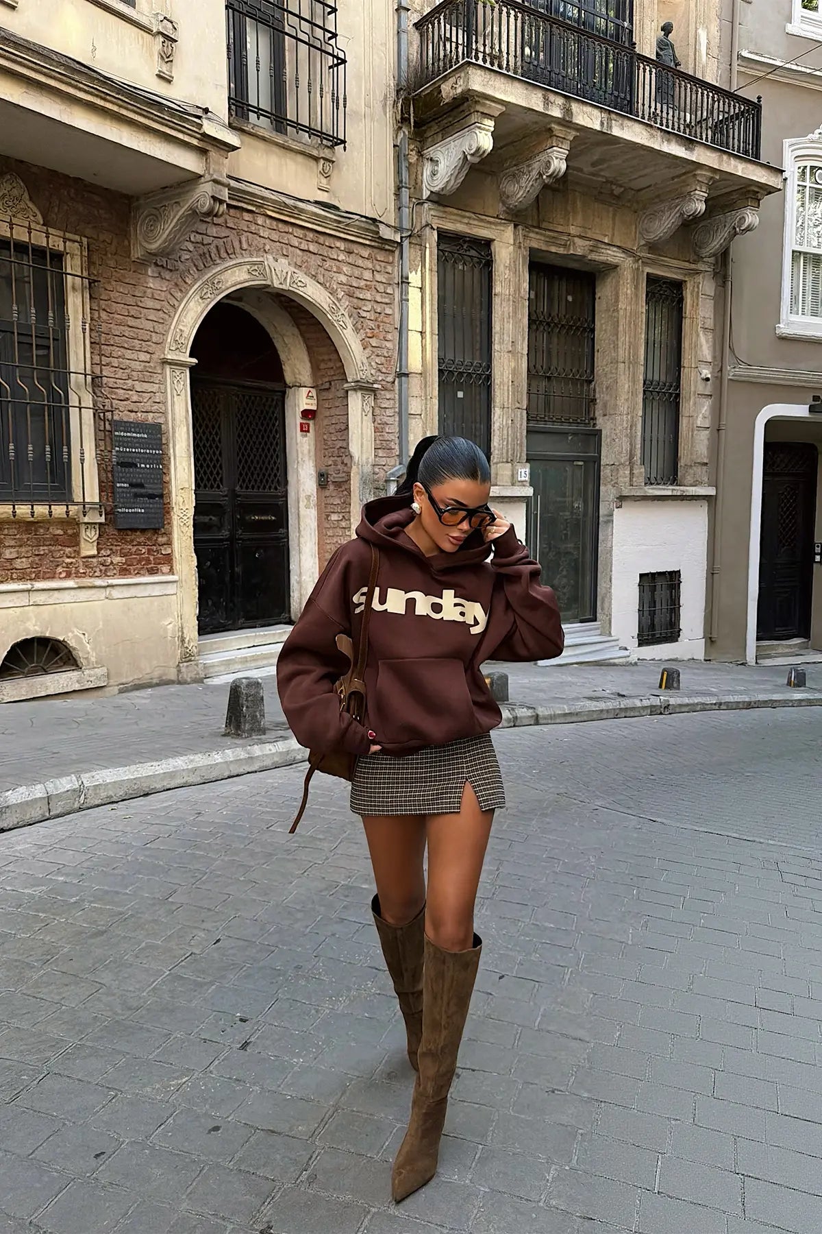 Acı Kahverengi Sunday Yazılı Hoodie