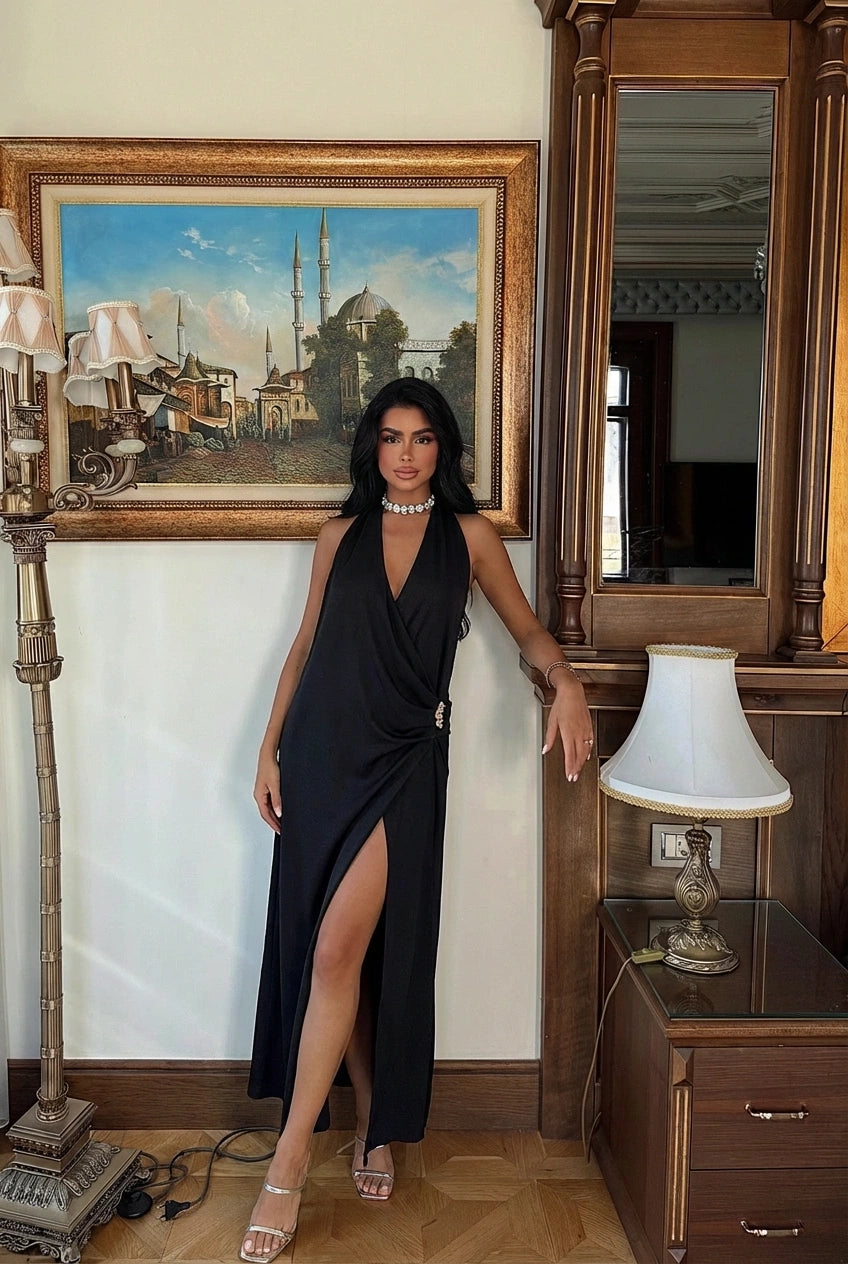 Siyah Constas Aksesuar Detaylı Elbise