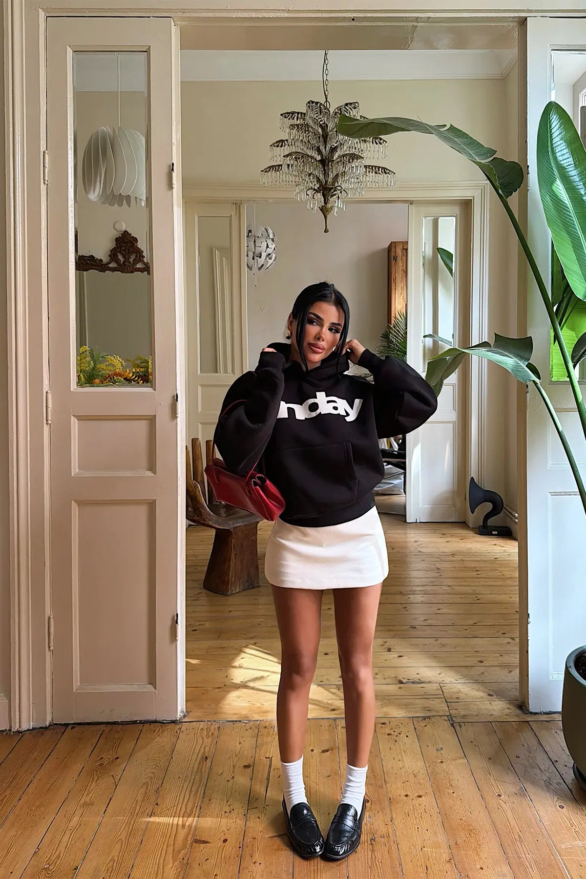 Siyah Sunday Yazılı Hoodie
