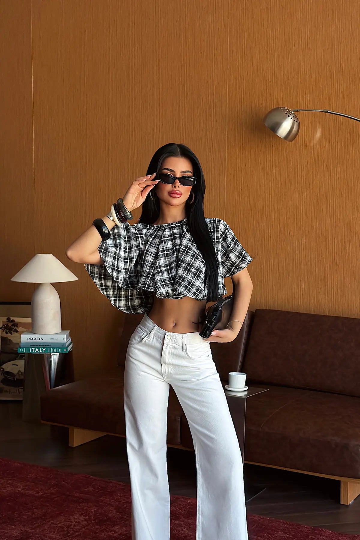 Siyah Pötikareli Crop Top