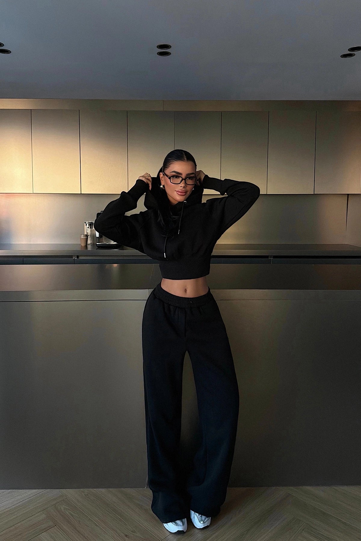 Siyah Scarf Kapşonlu Eşofman Takım XS