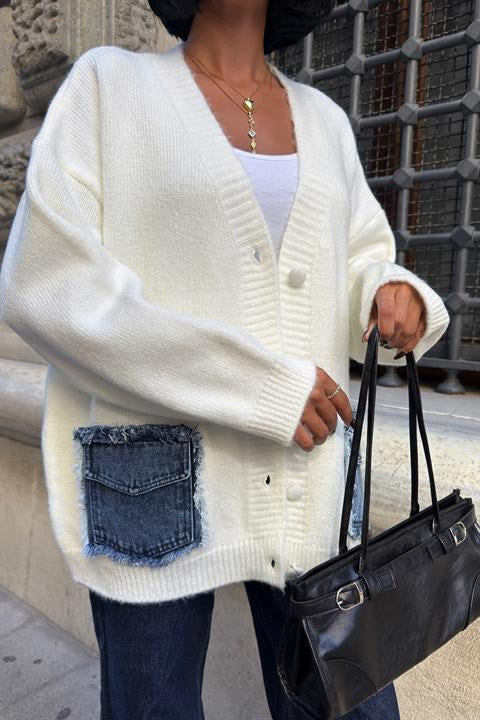 Blanc Denim Detaylı Triko Hırka 5187