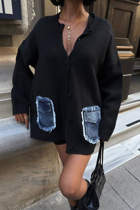 Blanc Denim Detaylı Triko Hırka 5187