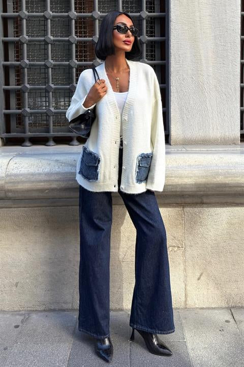 Blanc Denim Detaylı Triko Hırka 5187