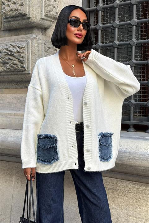 Blanc Denim Detaylı Triko Hırka 5187