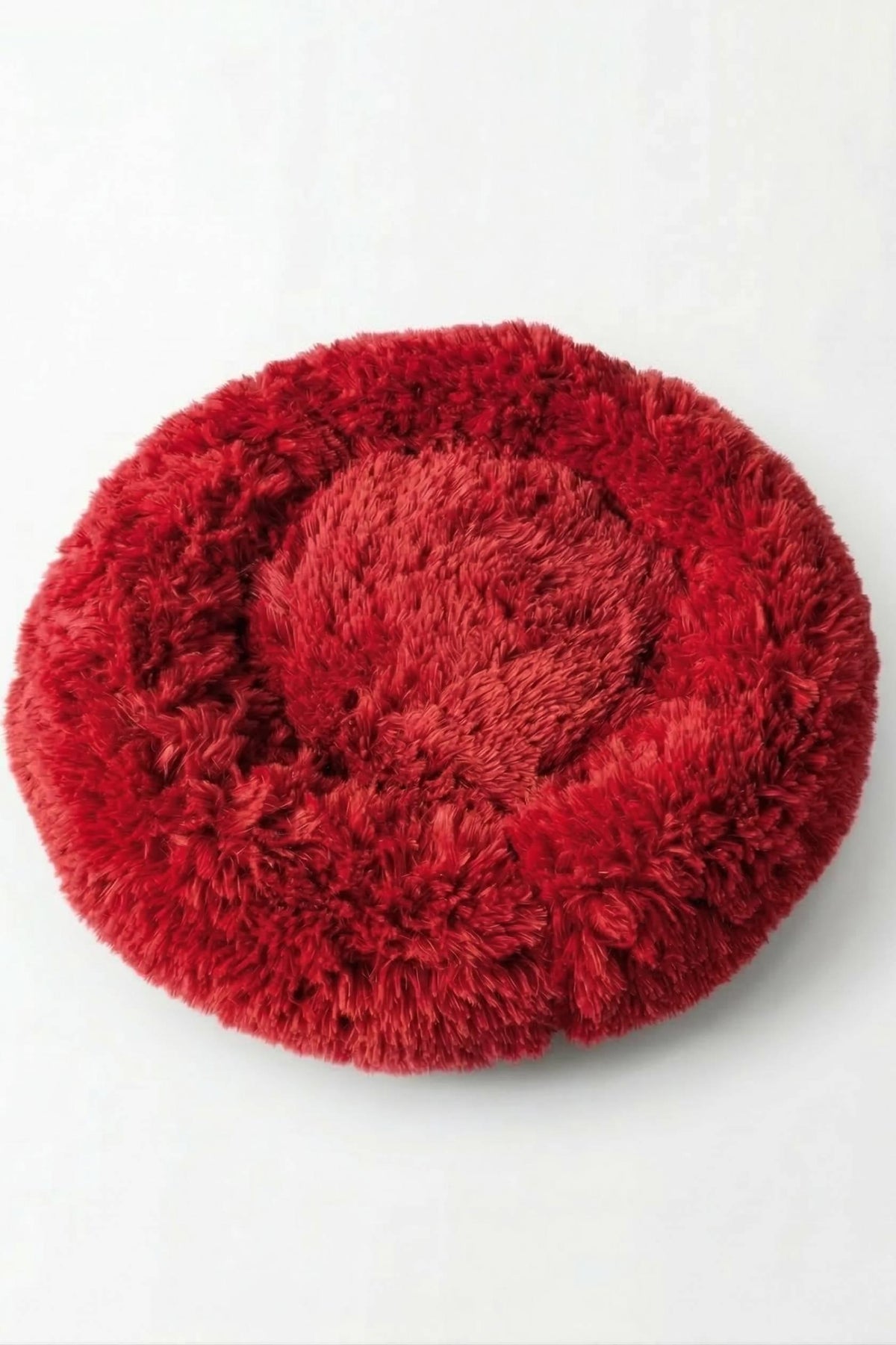BNTMKT-0012-RD Uzun Kürklü Donut Kedi&Köpek Yatağı Kırmızı 45 CM