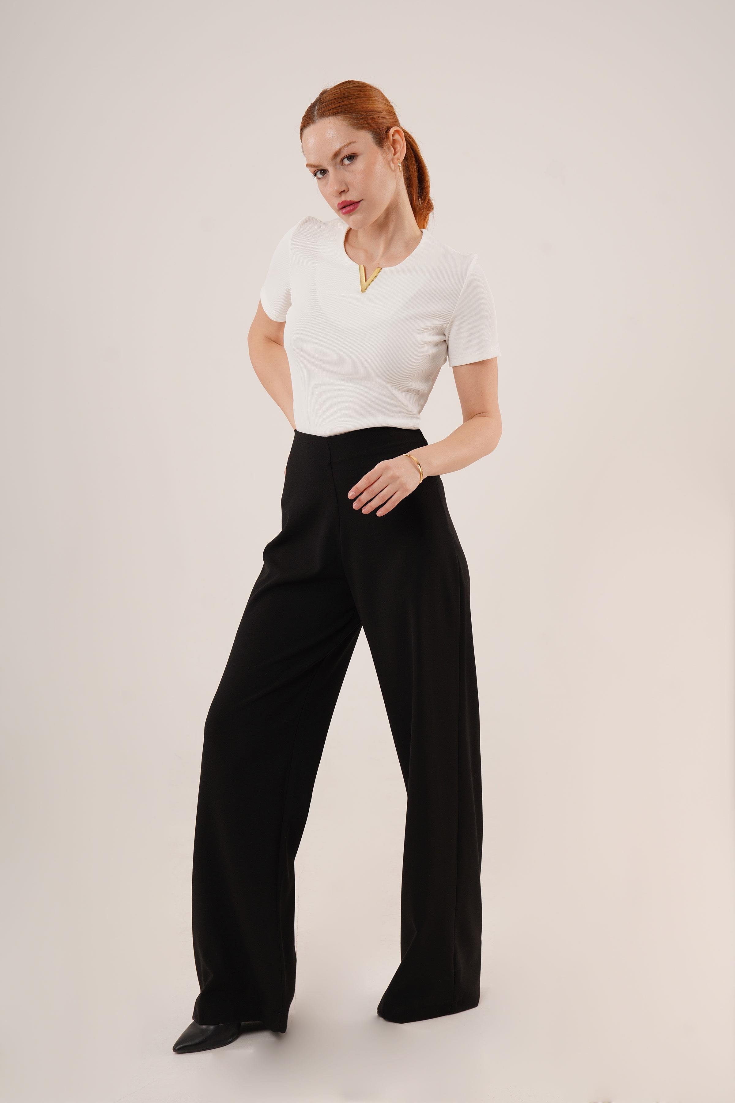 Bol Paça Yandan Fermuarlı Toptan Siyah Kumaş Pantolon