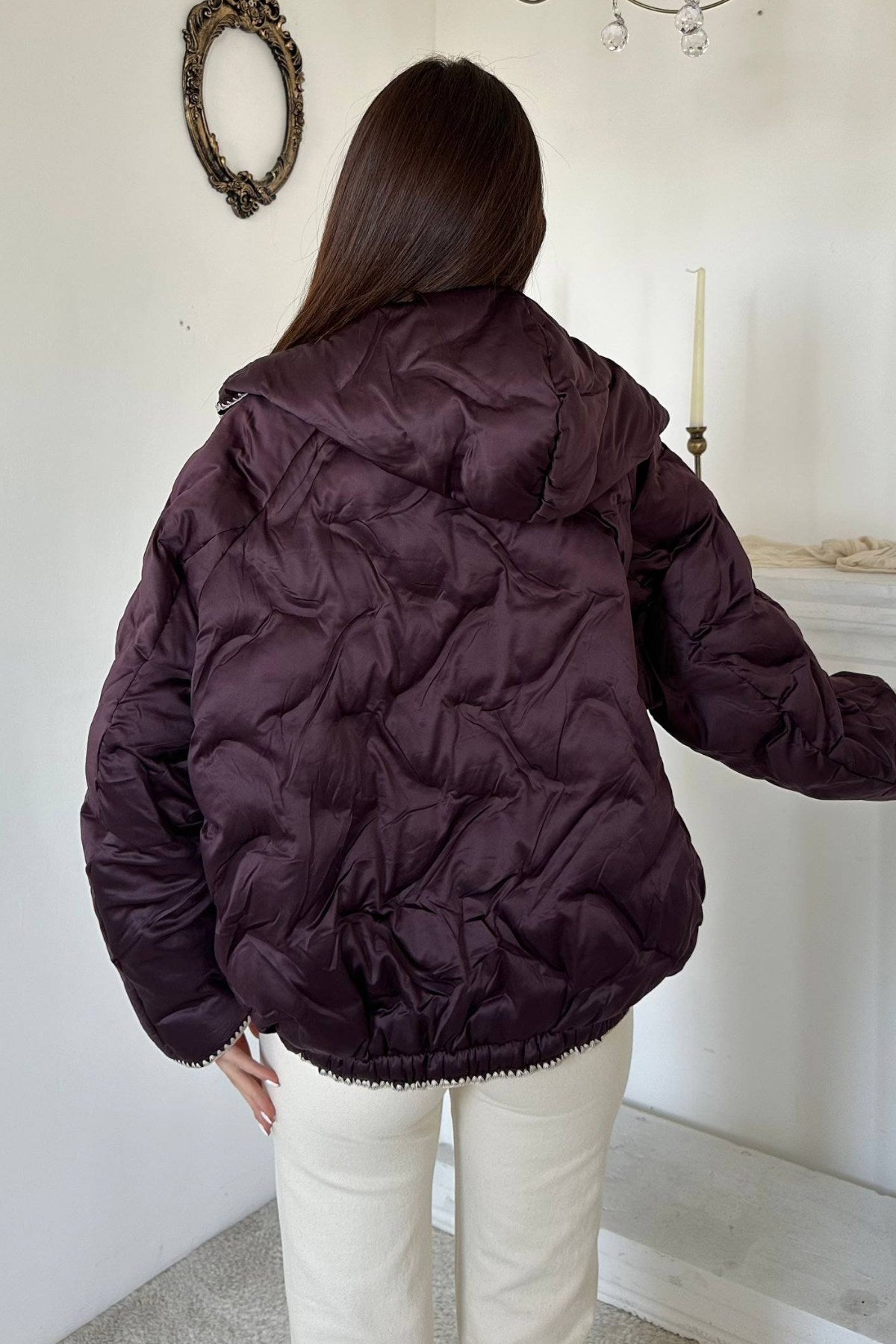 Bordo Süs Dikiş Detaylı Mont