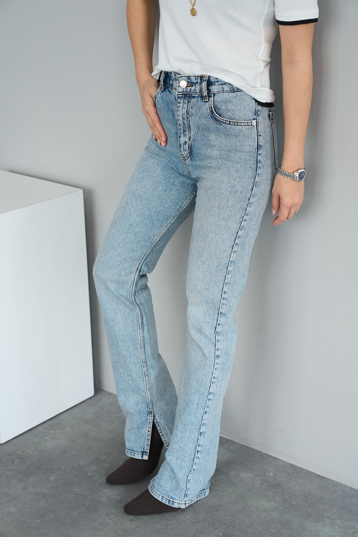 Ice Blue Straight-Leg Trousers