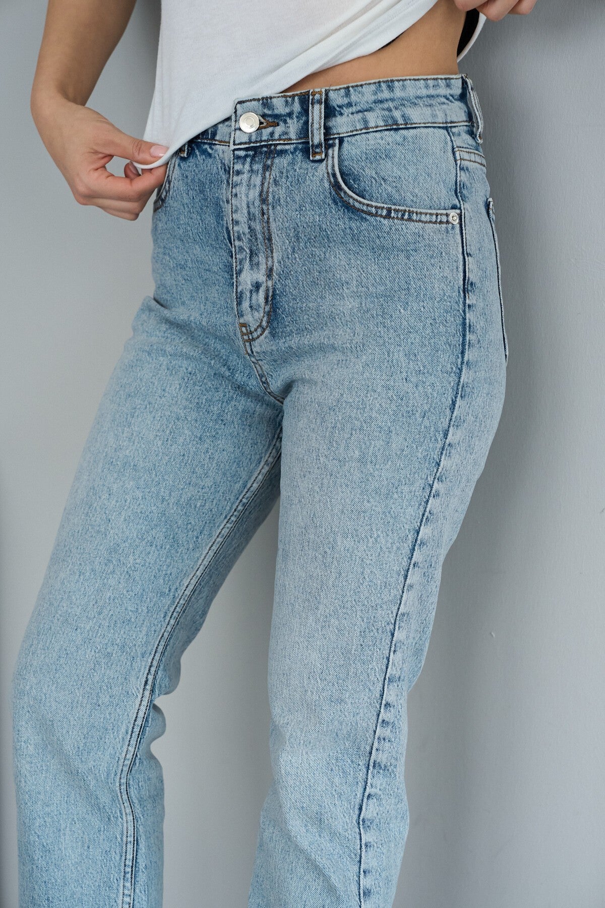 Ice Blue Straight-Leg Trousers