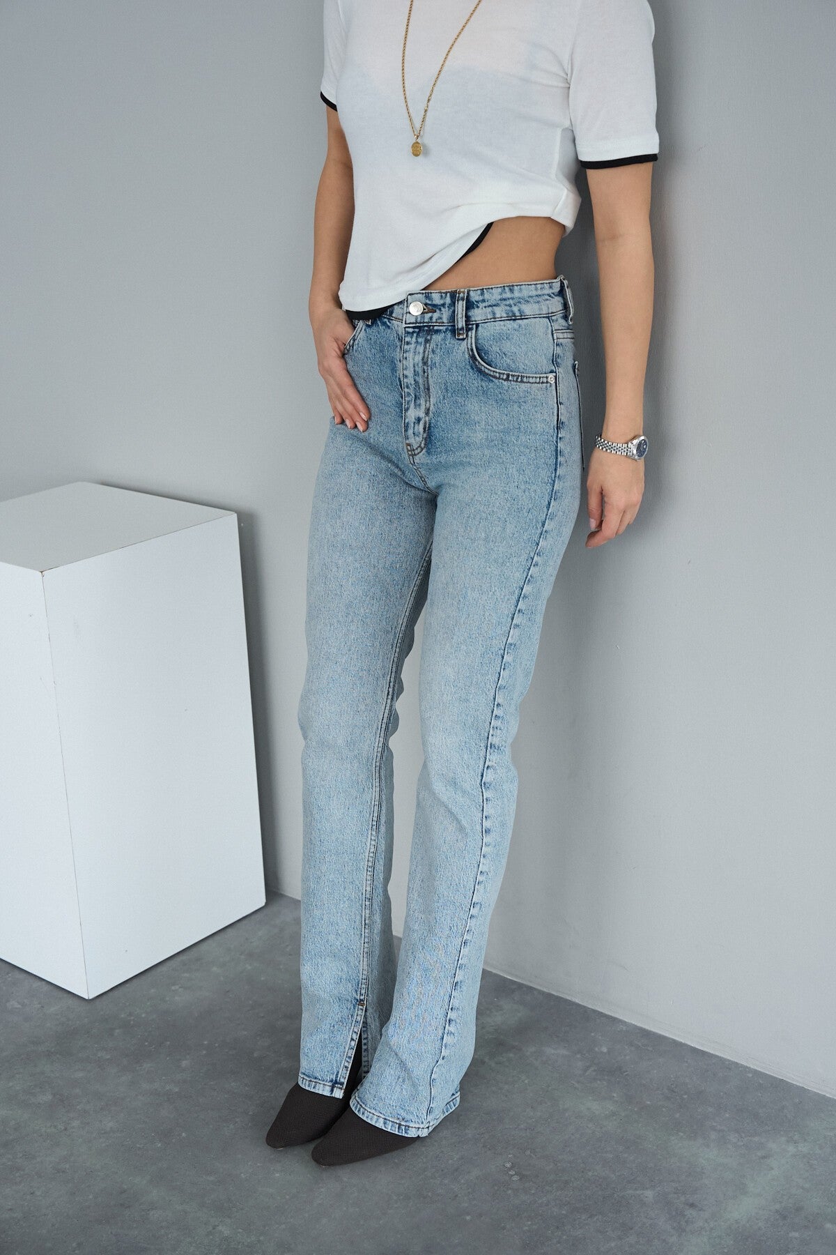 Ice Blue Straight-Leg Trousers