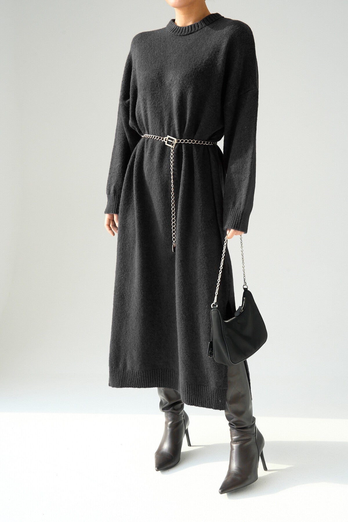 Black Full-Length Knit Dress