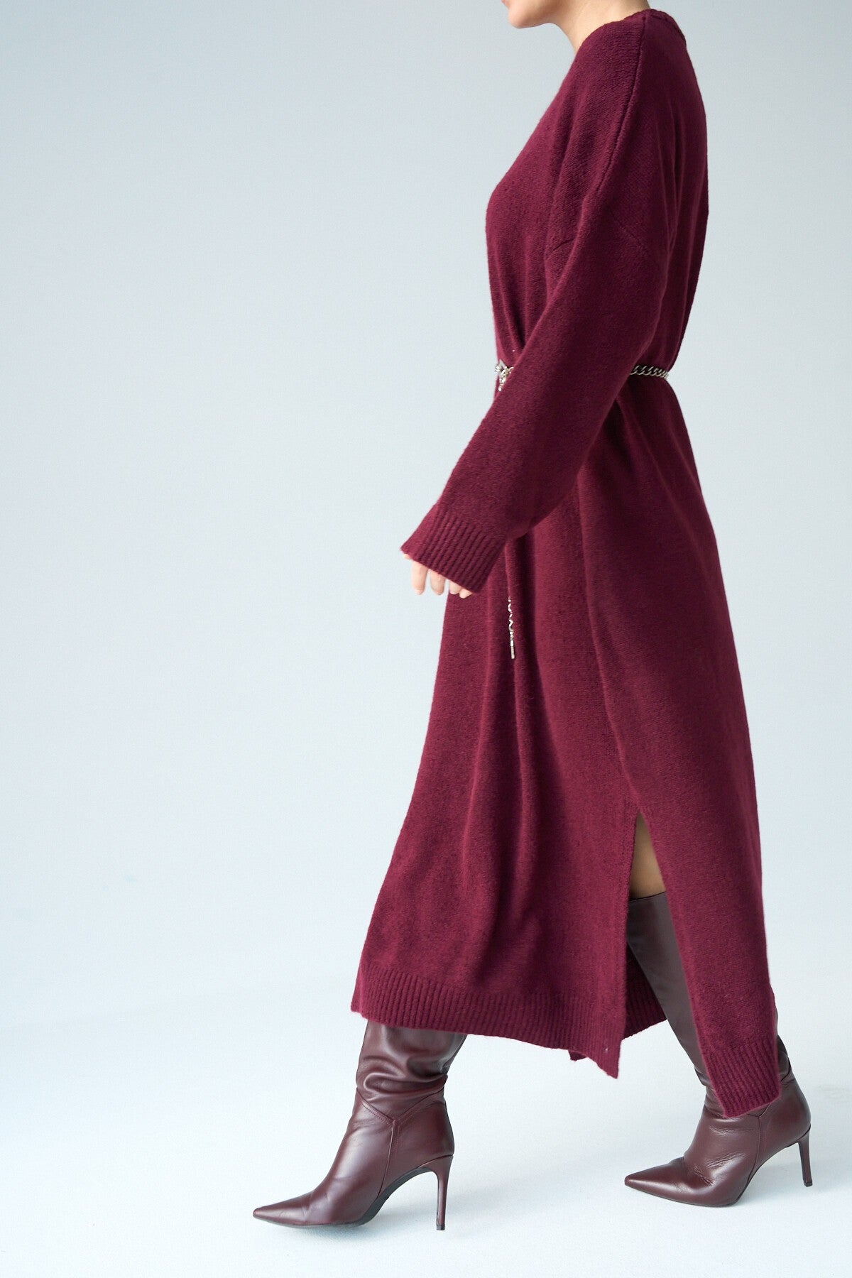 Burgundy Full-Length Knit Dress