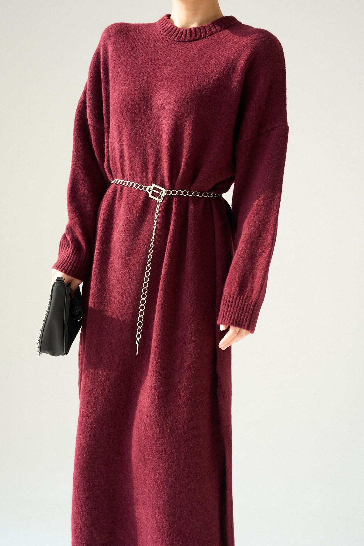 Burgundy Full-Length Knit Dress