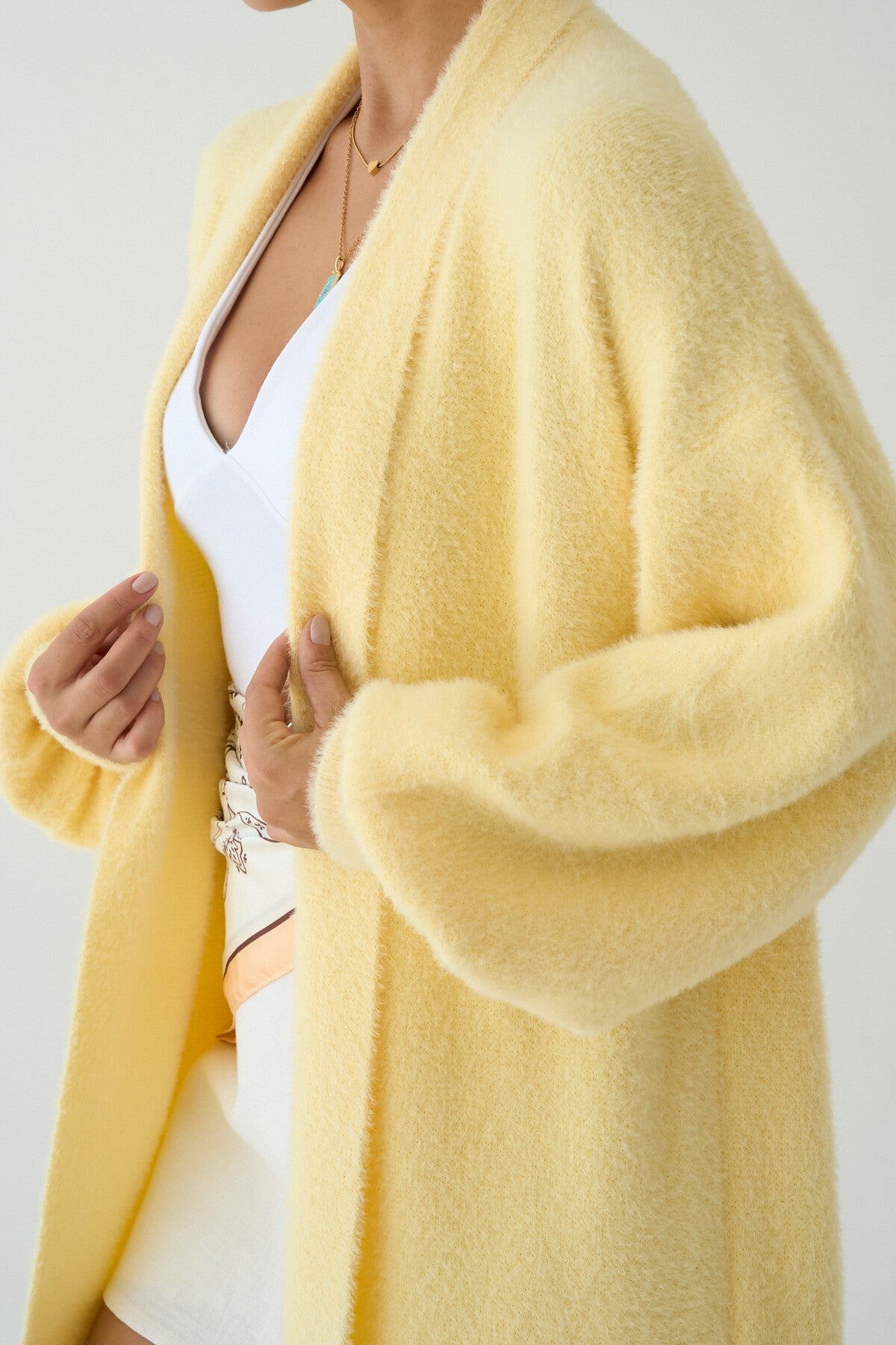 Yellow Full-Length Knit Cardigan