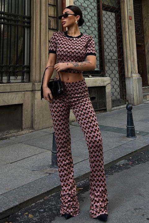 Brenda Desenli Crop Takım 9019-08 MULTİ L