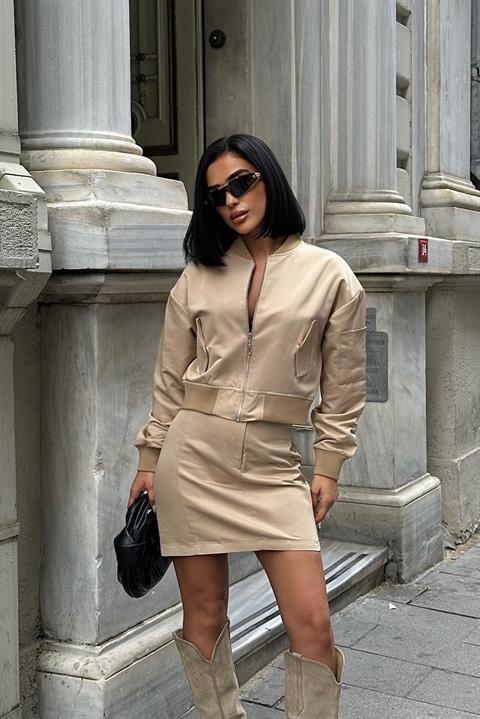 Brooke Ribanalı Mini Etek Takım 9941 BEJ L