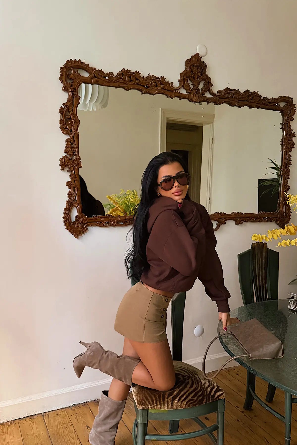 Kahverengi Basic Kapşonlu Sweat