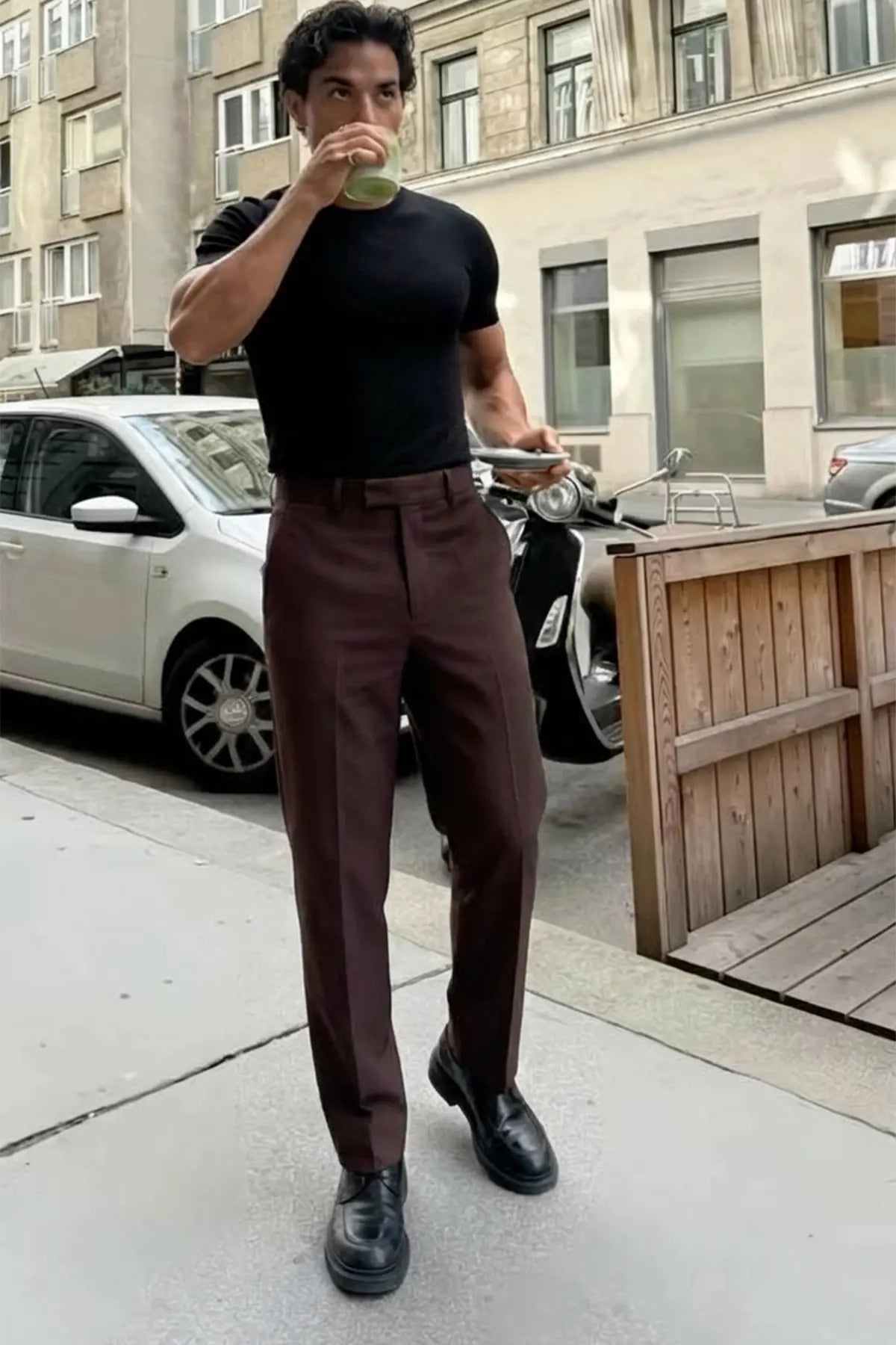 Brown Palazzo High-Waist Trousers