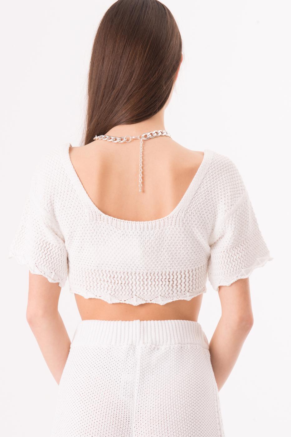 Short Sleeve Front Tie Knit Crop Top