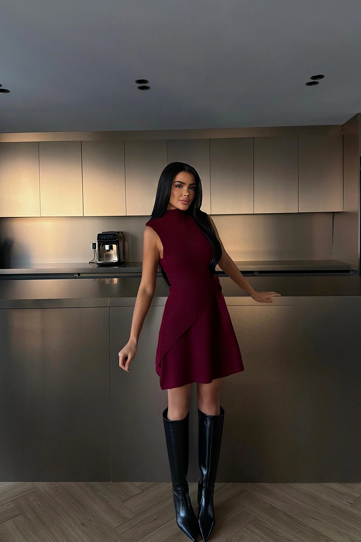 Bordo Midi Elbise
