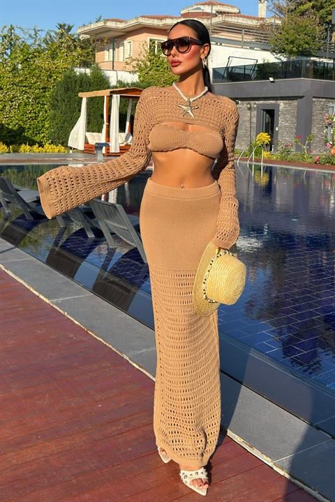 Büstiyer ve Bolerolu Ajur Üçlü Takım 10087