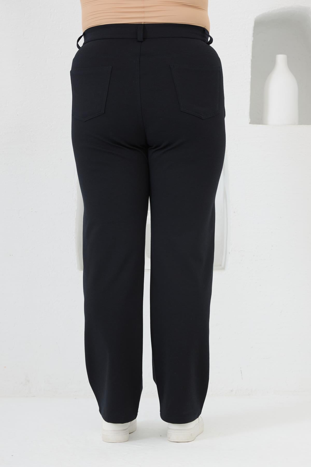 Plus Size Wide Leg Steel Knit Trousers Navy