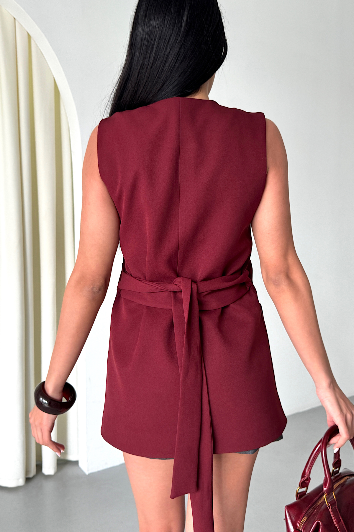 BÜYÜK CEP BİYE DETAYLI  YELEK - Bordo