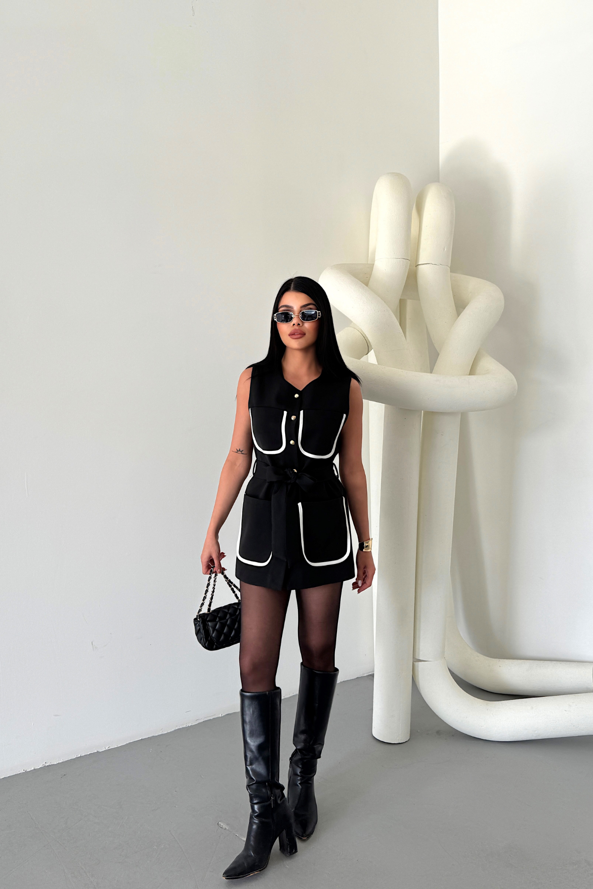 BÜYÜK CEP BİYE DETAYLI  YELEK - Siyah