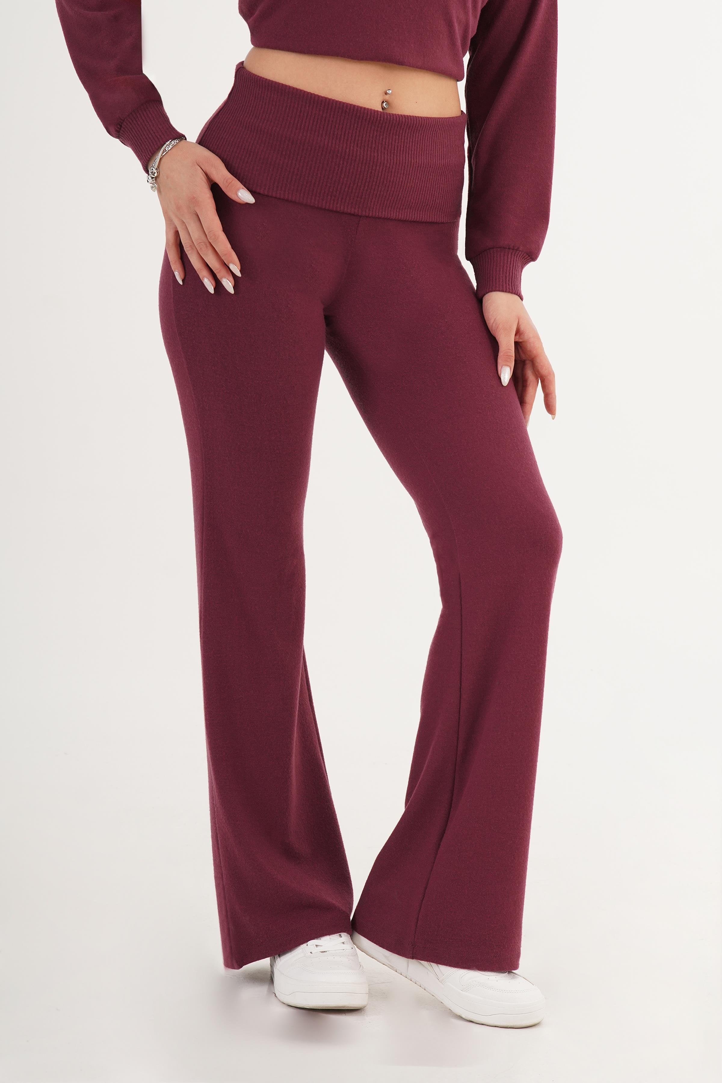 Beli Ribana Detaylı Bordo Toptan Pantolon