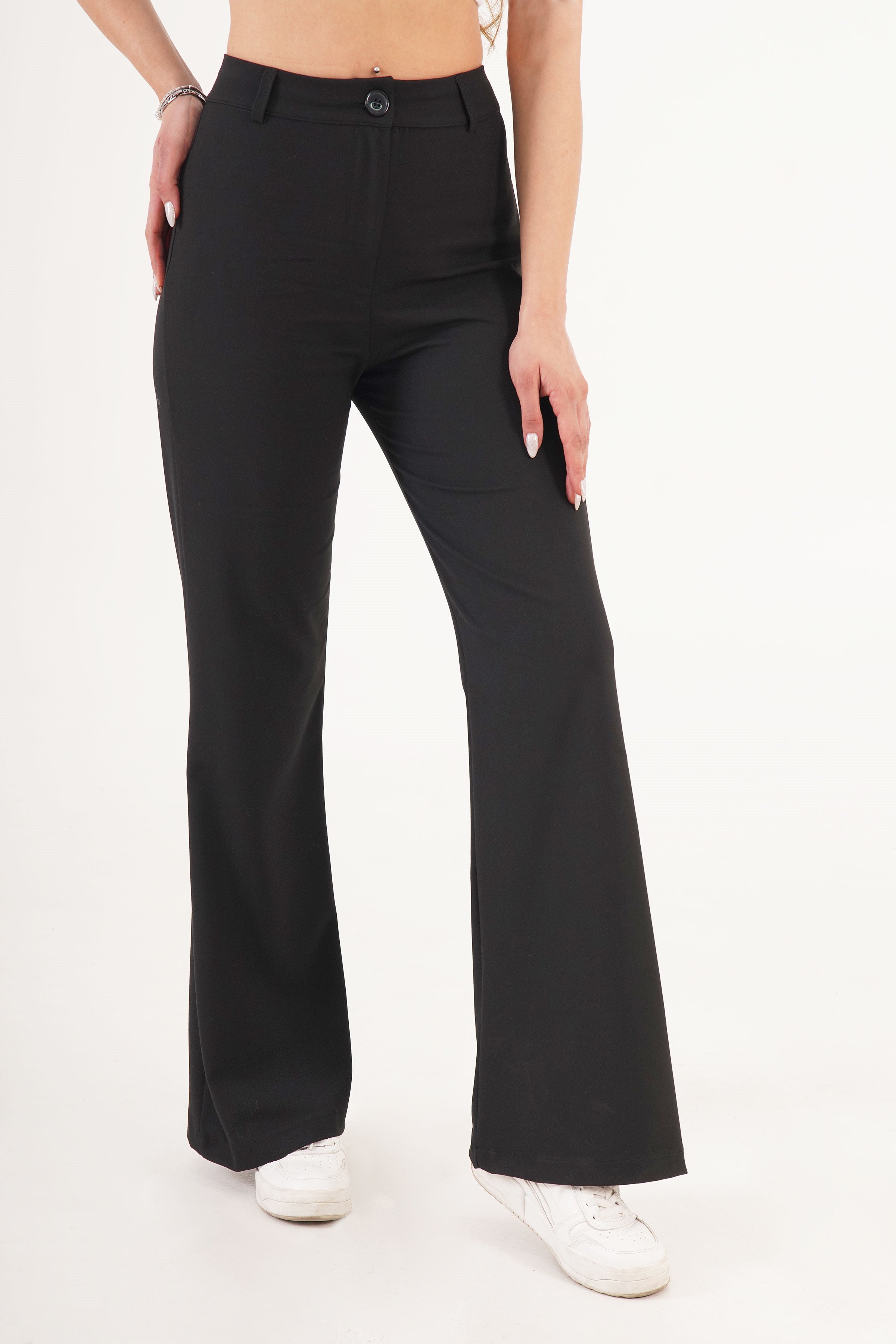 Yüksek Bel Tek Düğme Siyah Pantolon Siyah S