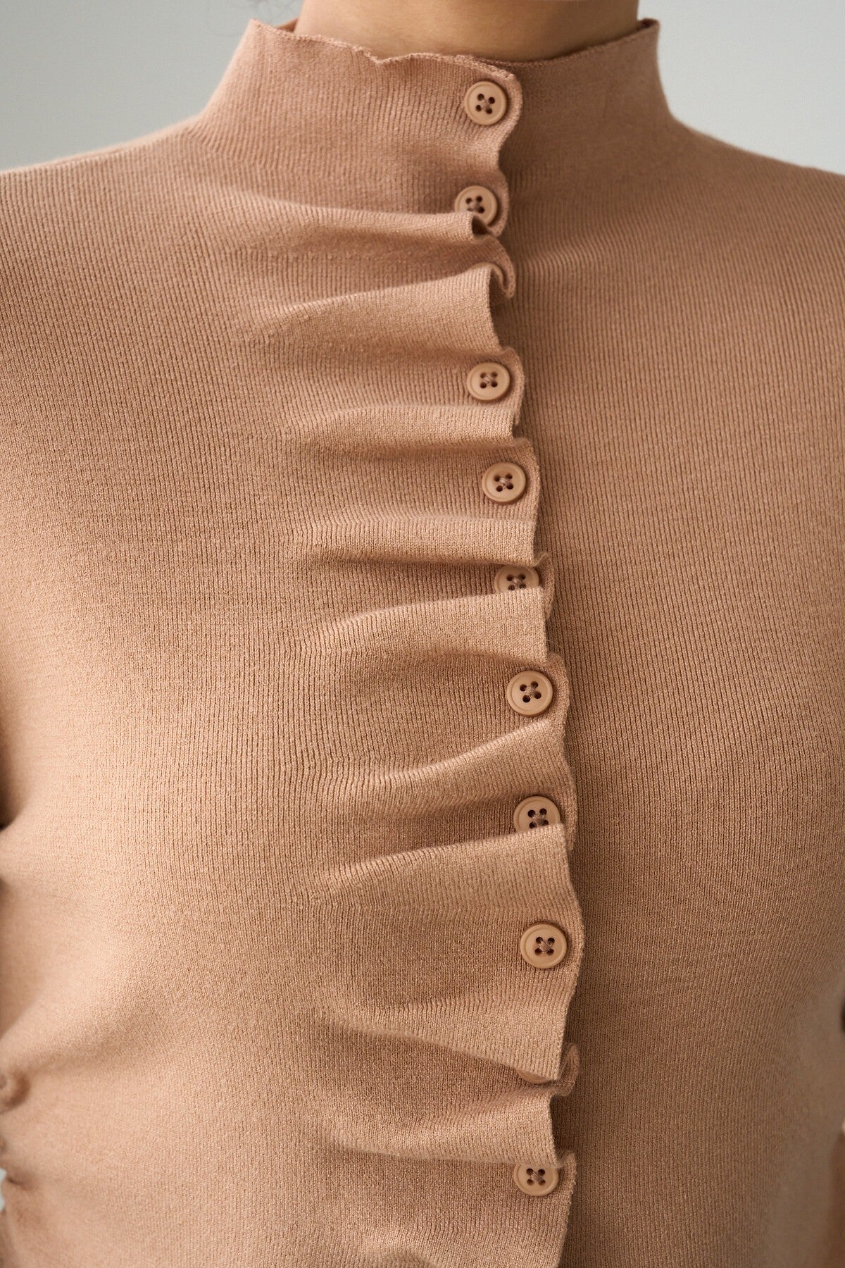 Camel Apricot Self-Shirred Cardigan