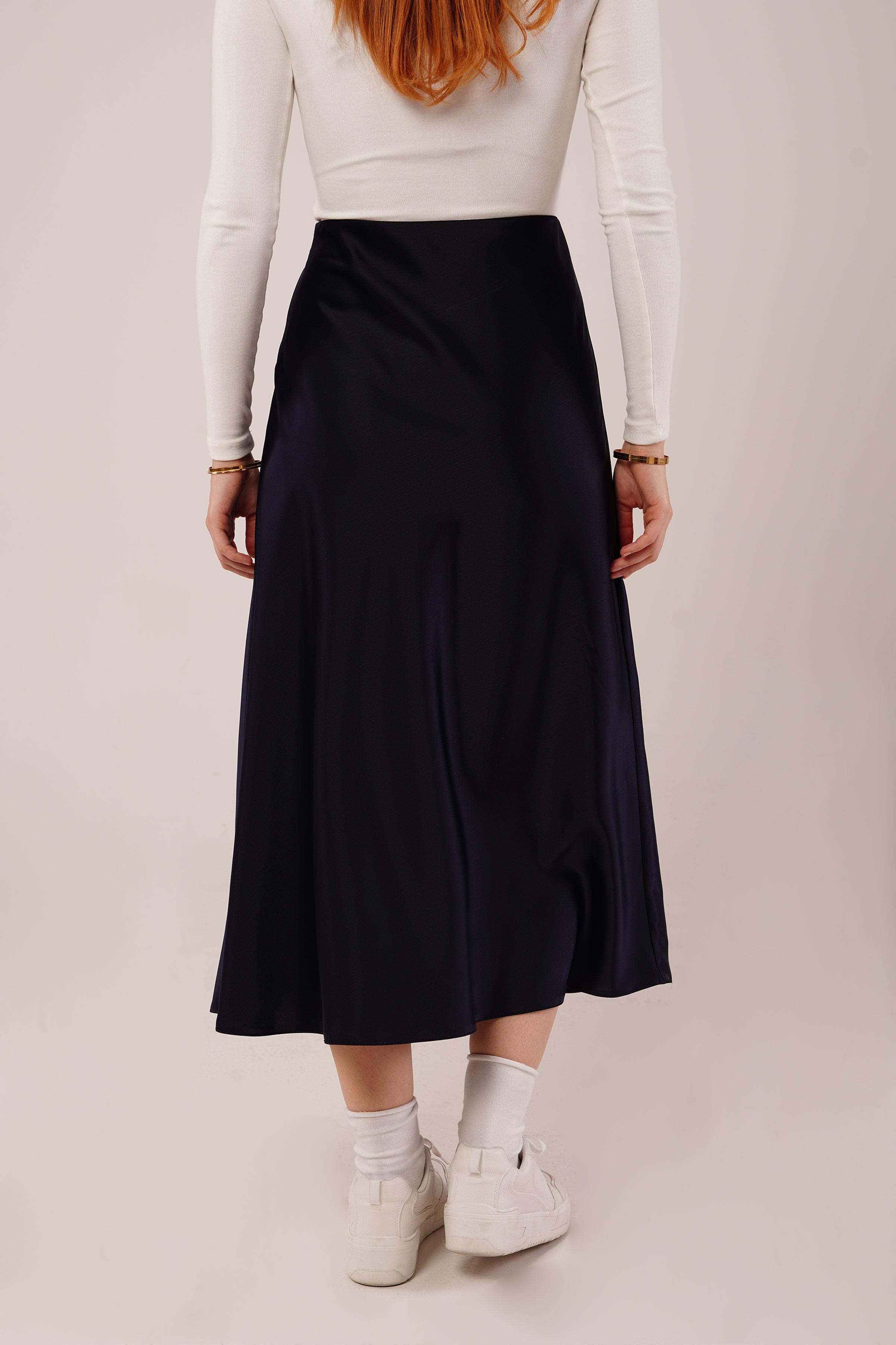 Çan Kesim Midi Lacivert Toptan Saten Etek