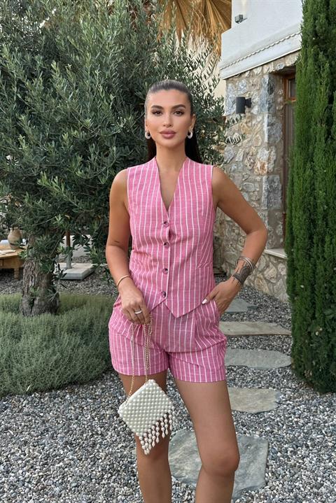 Carla Işıltılı Yelek Şort Takım 9821 PEMBE L