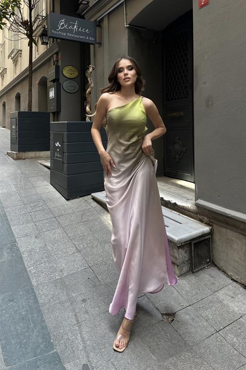 Carol Tek Omuz Saten Elbise 2613 MULTİ L