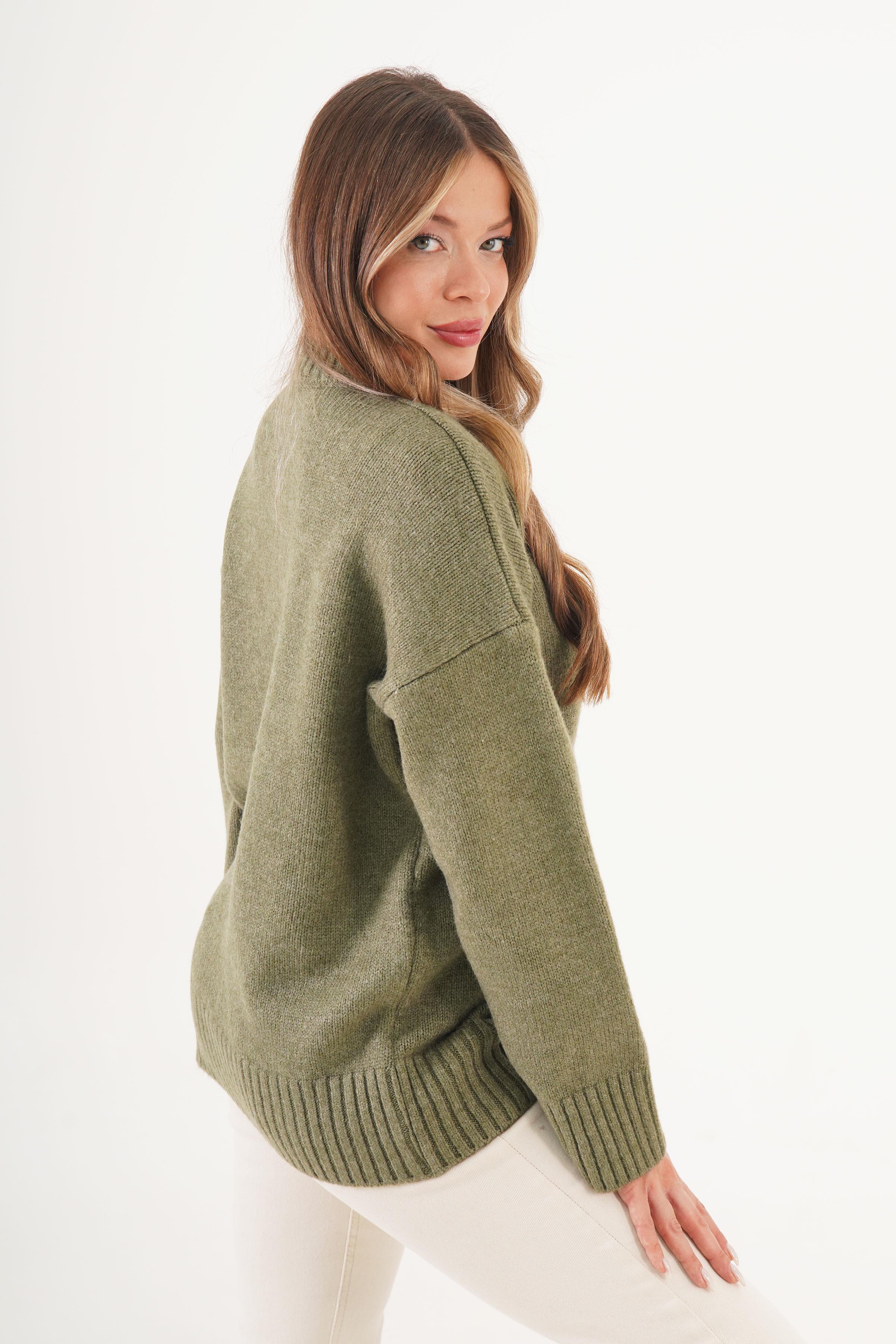 Ribana Detaylı Basic Toptan Haki Kazak