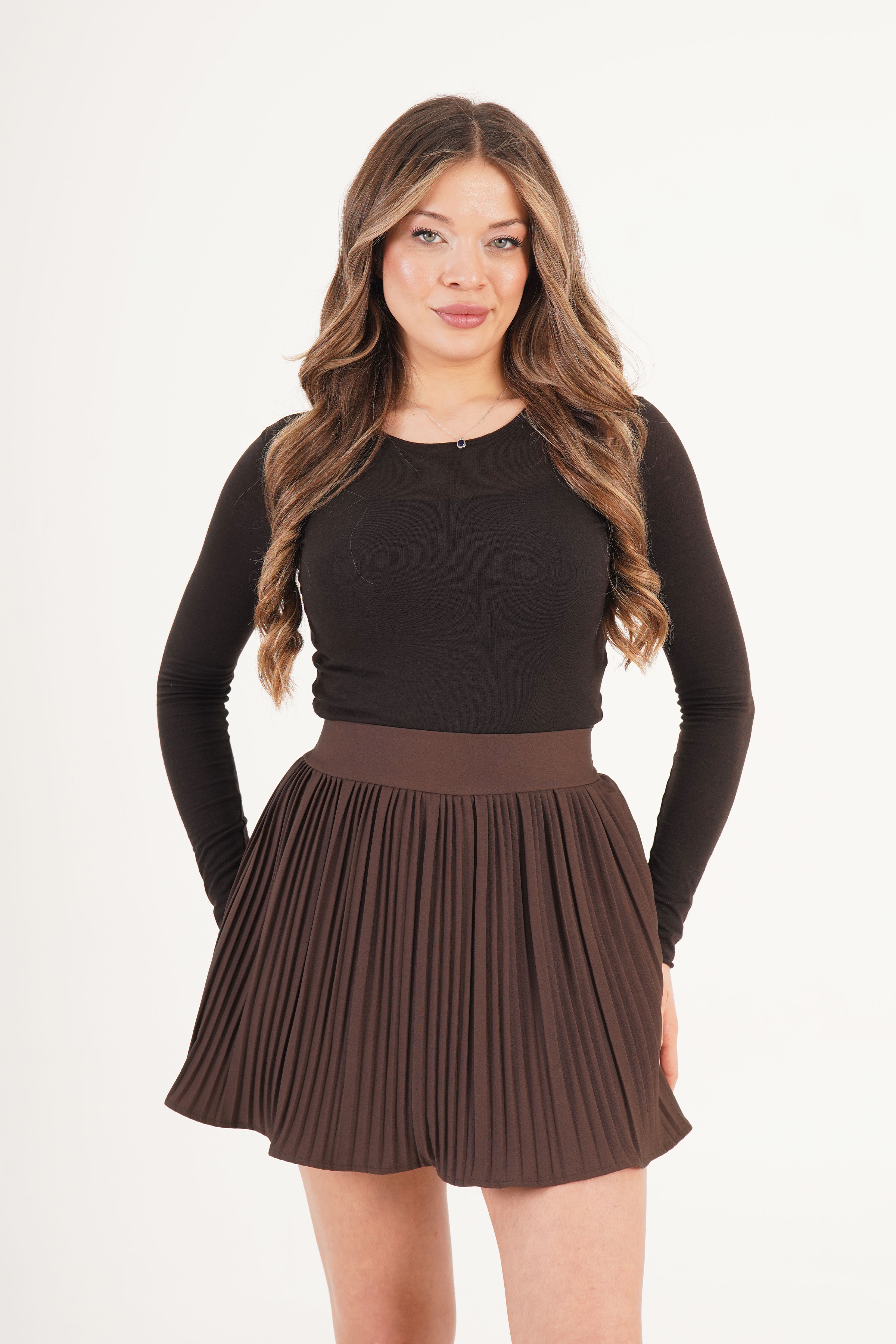 İçi Şortlu Beli Lastikli Toptan Kahve Etek