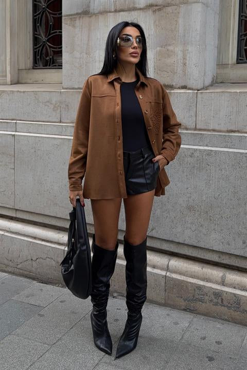 Cebi Nakış Detaylı Süet Gömlek 3484 TABA L