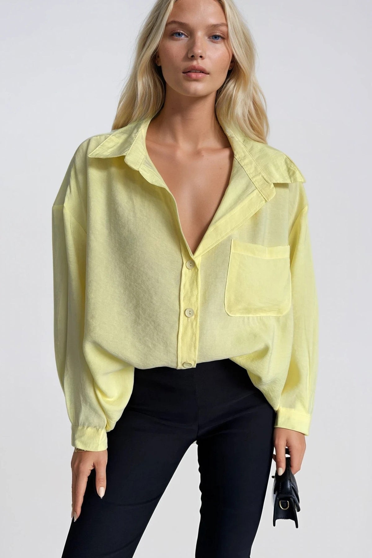 Cep Detay Basic Oversize Gömlek - Sarı