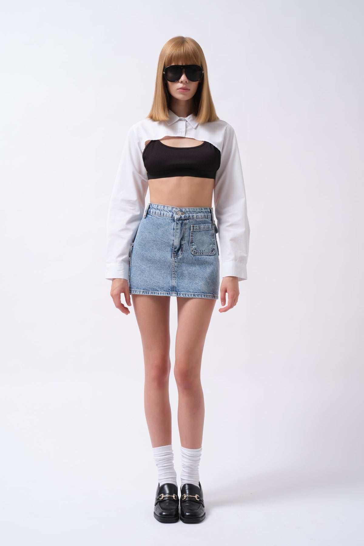 Cep Detay Denim Mini Etek - Mavi