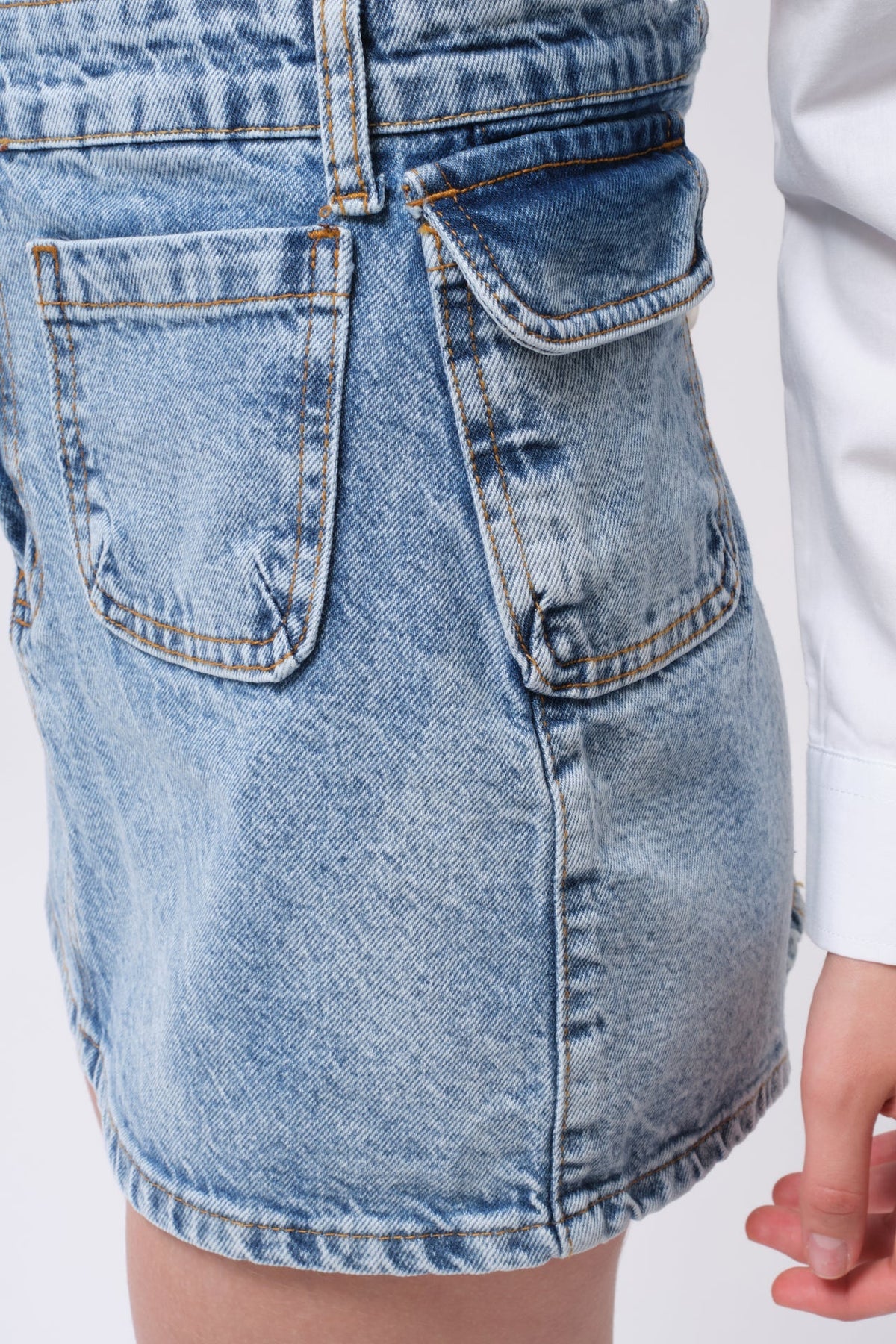Cep Detay Denim Mini Etek - Mavi