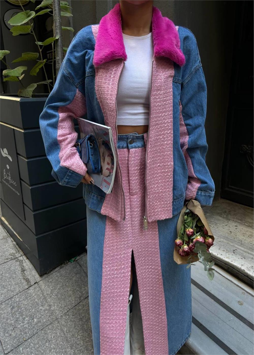 CHANEL GARNİLİ KOT MONT - Fuşya