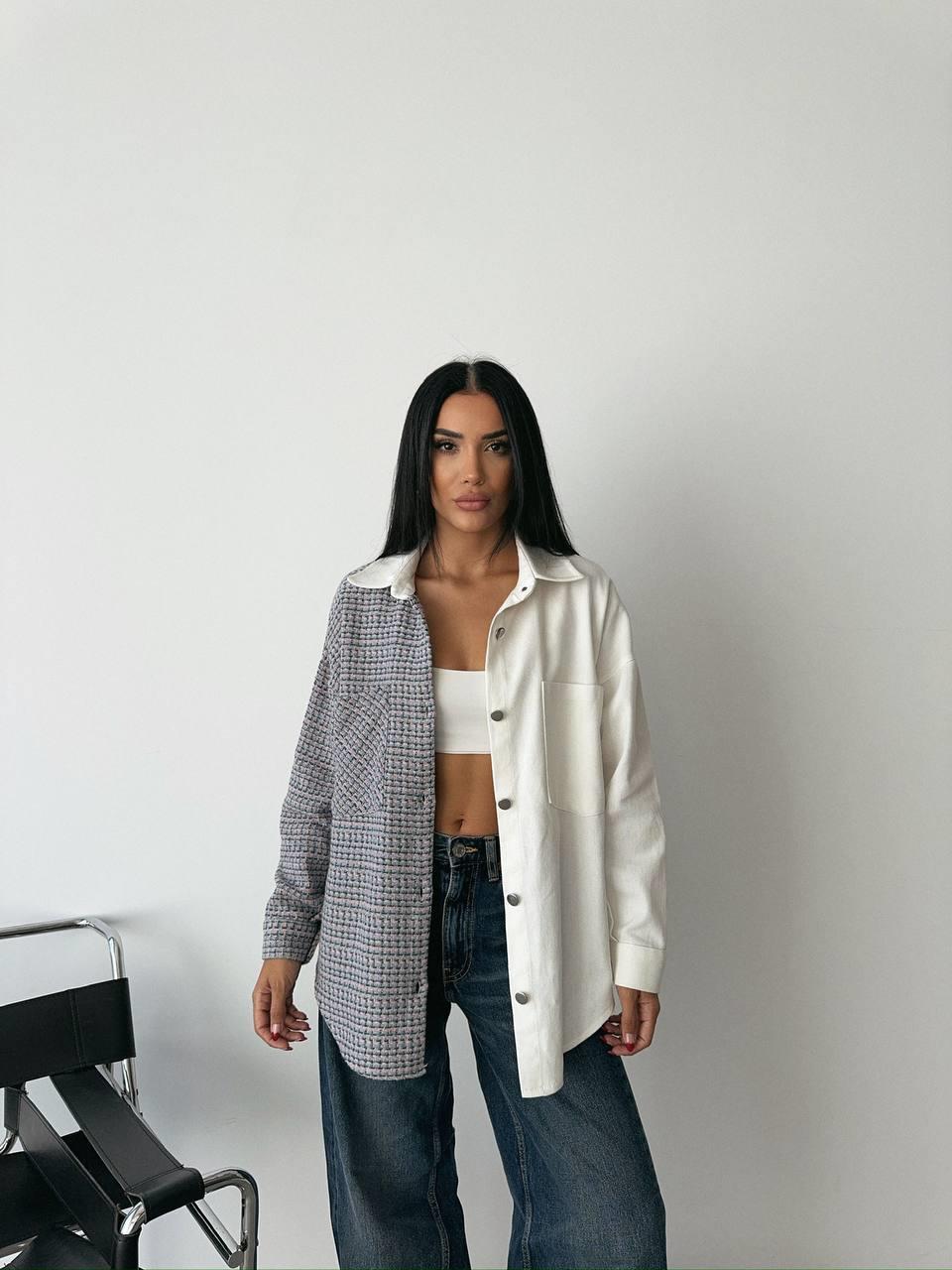 CHANEL PARÇALI GÖMLEK - Mavi-Ekru