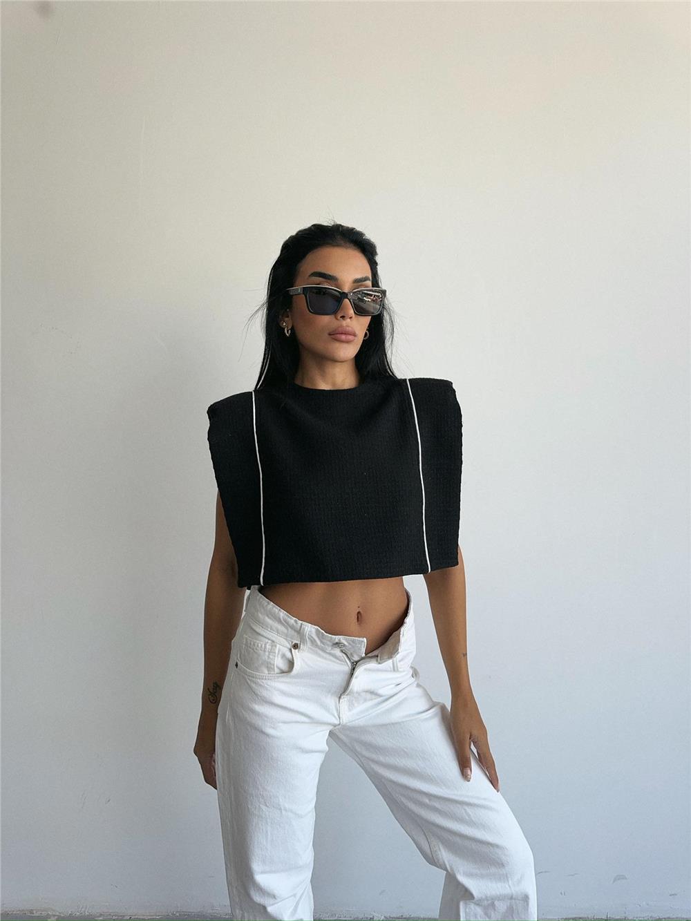 CHANEL VATKALI CROP BLUZ - Siyah